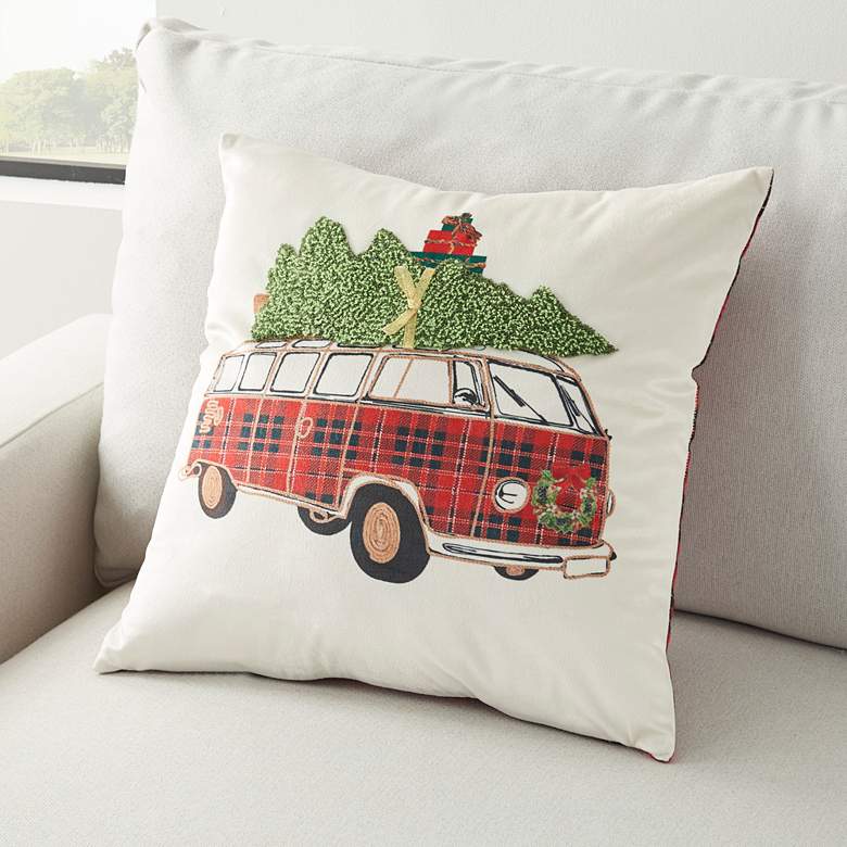 Image 1 Holiday Multi-Color Van 18 inch Square Decorative Throw Pillow