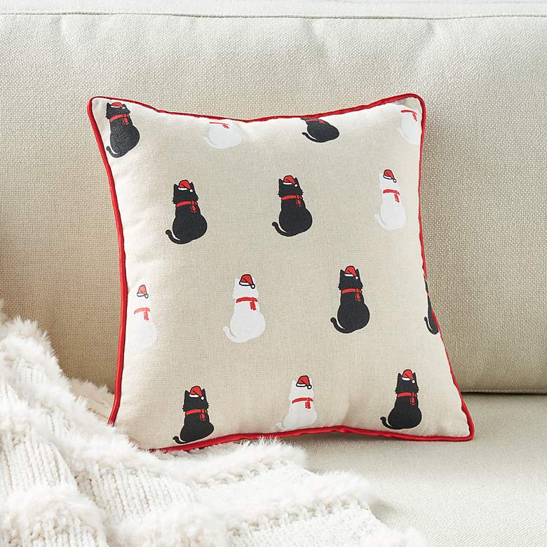 Image 1 Holiday Natural Christmas Cats 12 inch Square Throw Pillow