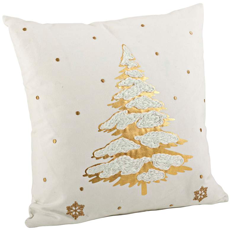 Image 1 Holiday Tree Gold 20 inch Square Embroidered Accent Pillow