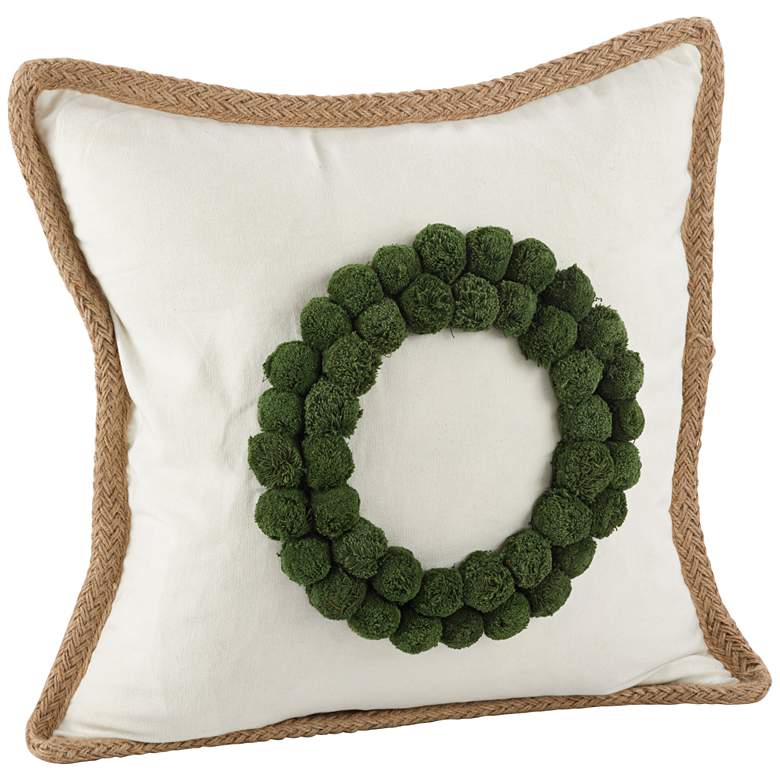 Image 1 Holiday Wreath Green 18 inch Square Knit Decorative Pillow
