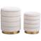 Hollace Round Beige and Cream Velvet Ottomans Set of 2
