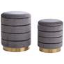 Hollace Round Charcoal Gray Velvet Ottomans Set of 2
