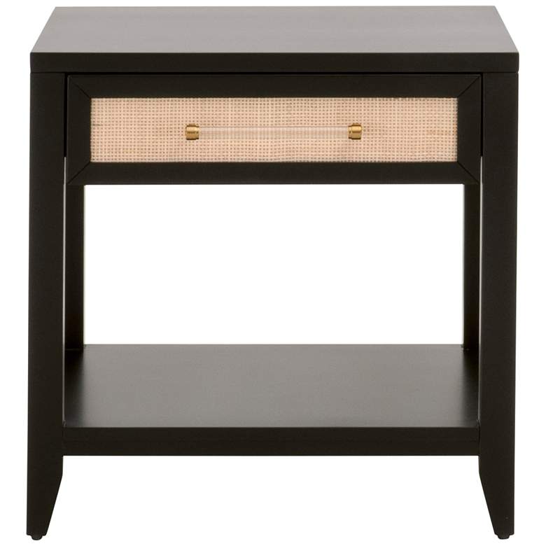 Holland 24&quot; Wide Brushed Black Rattan 1-Drawer Side Table
