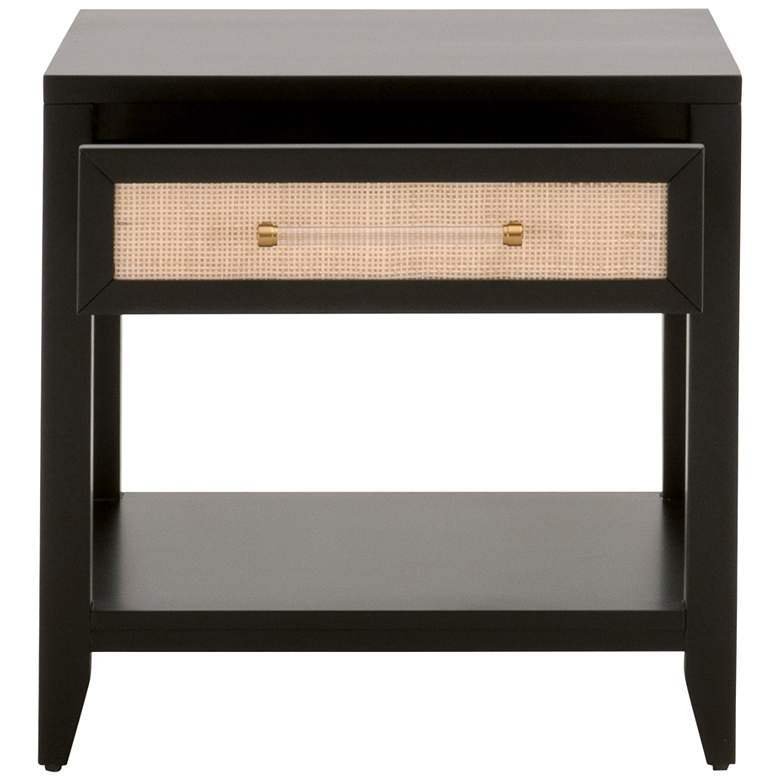 Image 4 Holland 24" Wide Brushed Black Rattan 1-Drawer Side Table more views