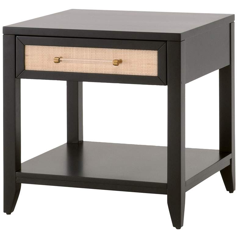 Image 5 Holland 24" Wide Brushed Black Rattan 1-Drawer Side Table more views