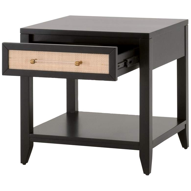 Image 6 Holland 24" Wide Brushed Black Rattan 1-Drawer Side Table more views