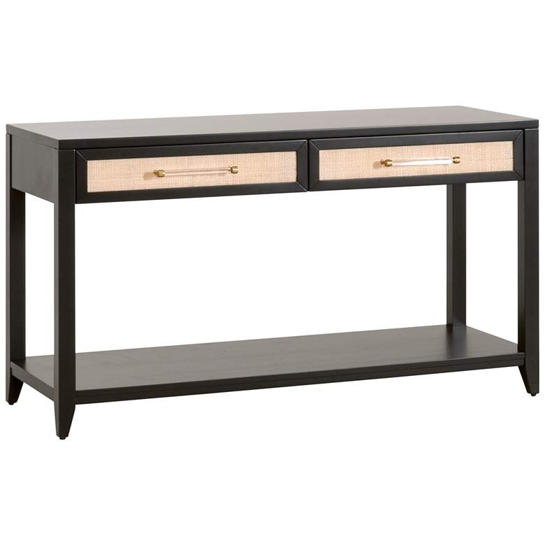 Holland 54&quot; Wide Brushed Black Rattan 2-Drawer Console Table