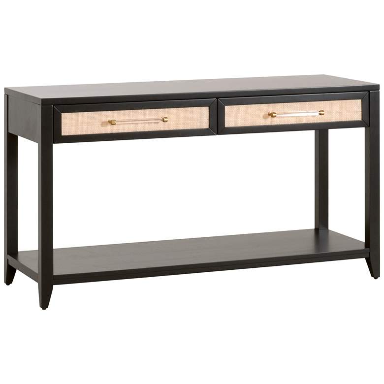 Image 1 Holland 54" Wide Brushed Black Rattan 2-Drawer Console Table
