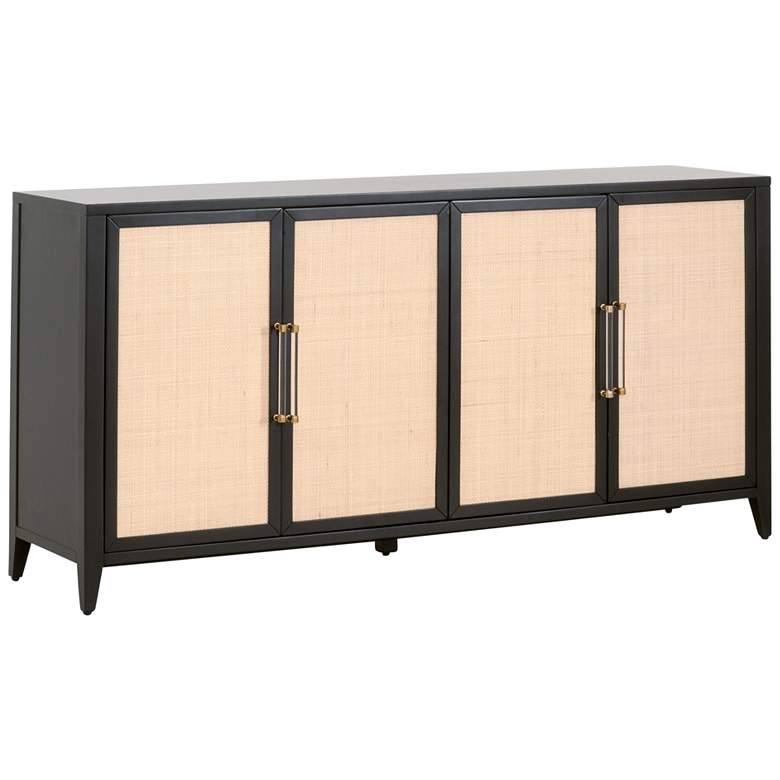 Image 1 Holland 71" Wide Brushed Black Rattan 4-Door Media Sideboard