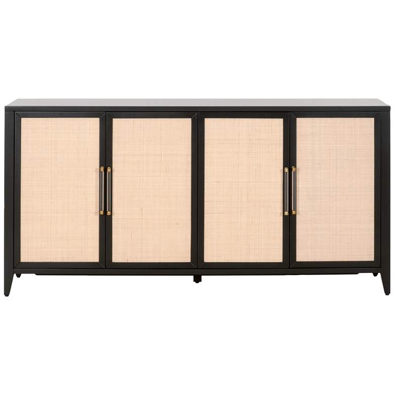 Image 5 Holland 71" Wide Brushed Black Rattan 4-Door Media Sideboard more views