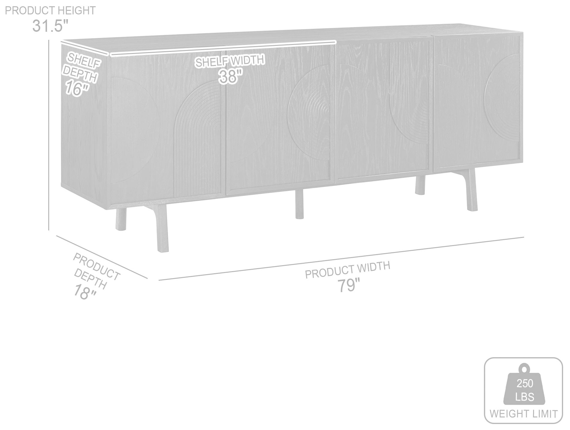 Holland Sideboard Buffet with 4 Doors in Black Brushed Oak Wood