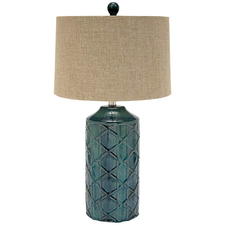 Image 1 Hollends Aqua Green Weave Ceramic Table Lamp