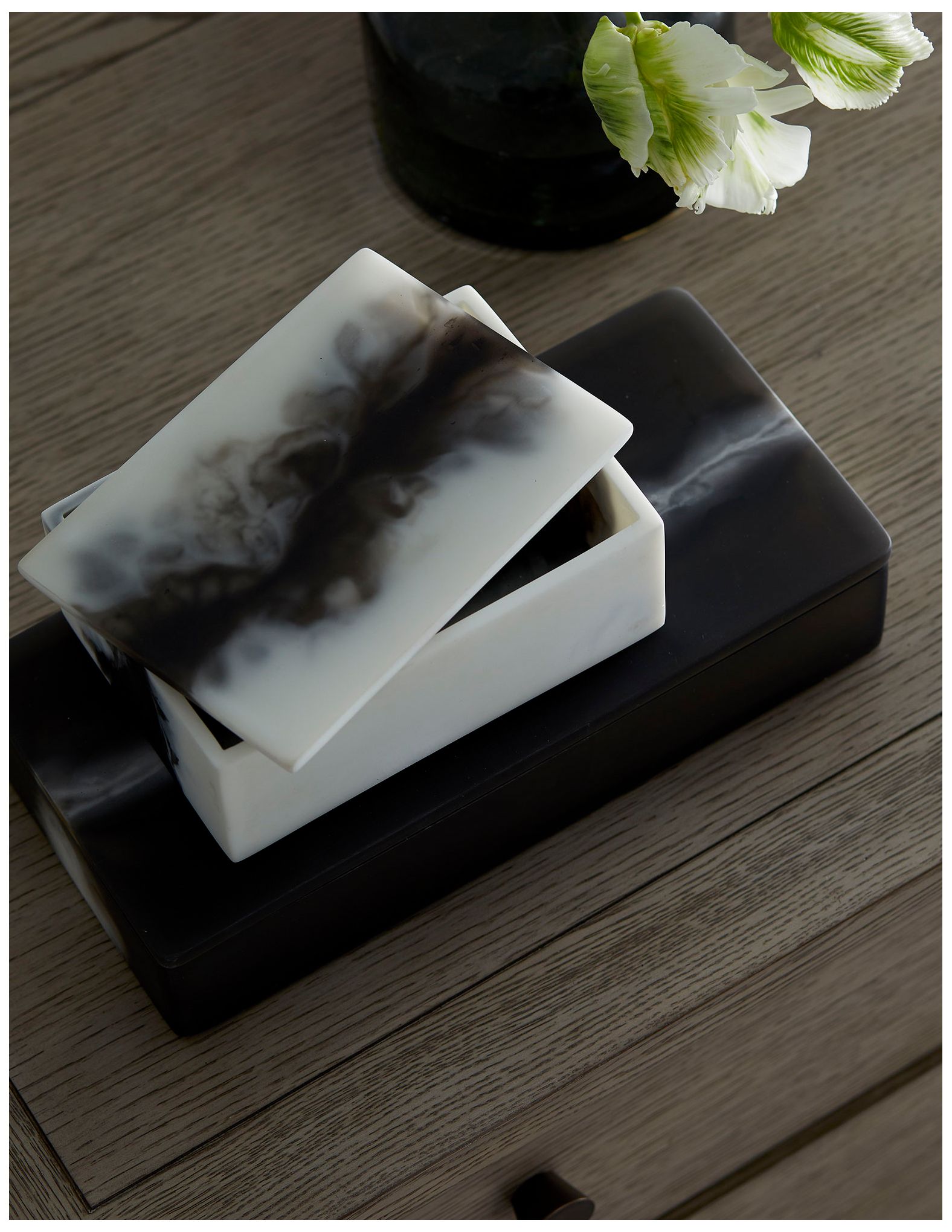 Hollie Black and White Rectangular Jewelry Boxes Set of 2