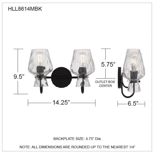 Hollis 2-Light Matte Black Vanity Light