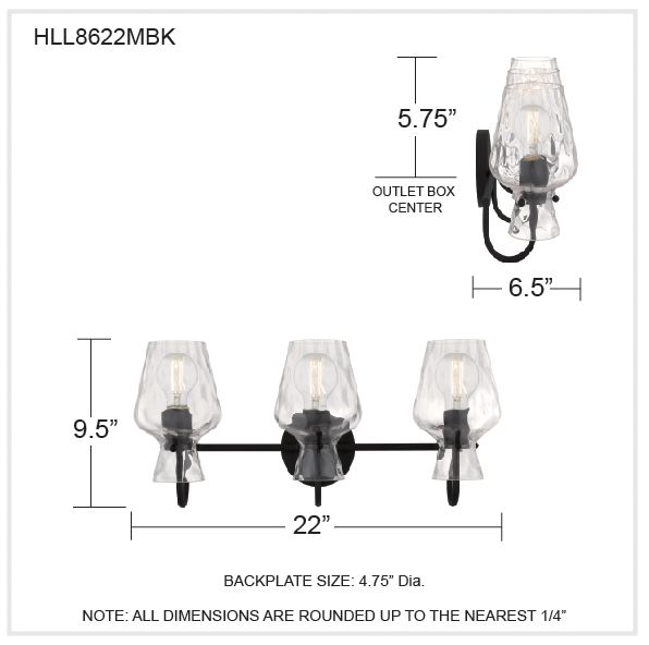 Hollis 3-Light Matte Black Vanity Light