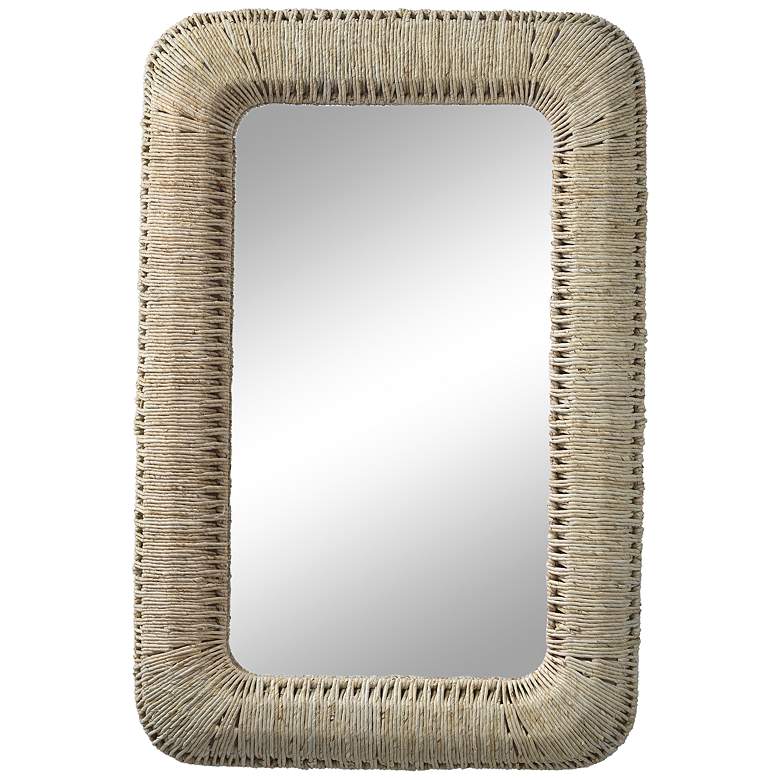 Image 2 Hollis Cream Corn Straw Rope 31 3/4" x 47 1/2" Wall Mirror