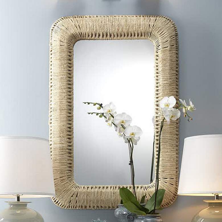 Image 1 Hollis Cream Corn Straw Rope 31 3/4 inch x 47 1/2 inch Wall Mirror