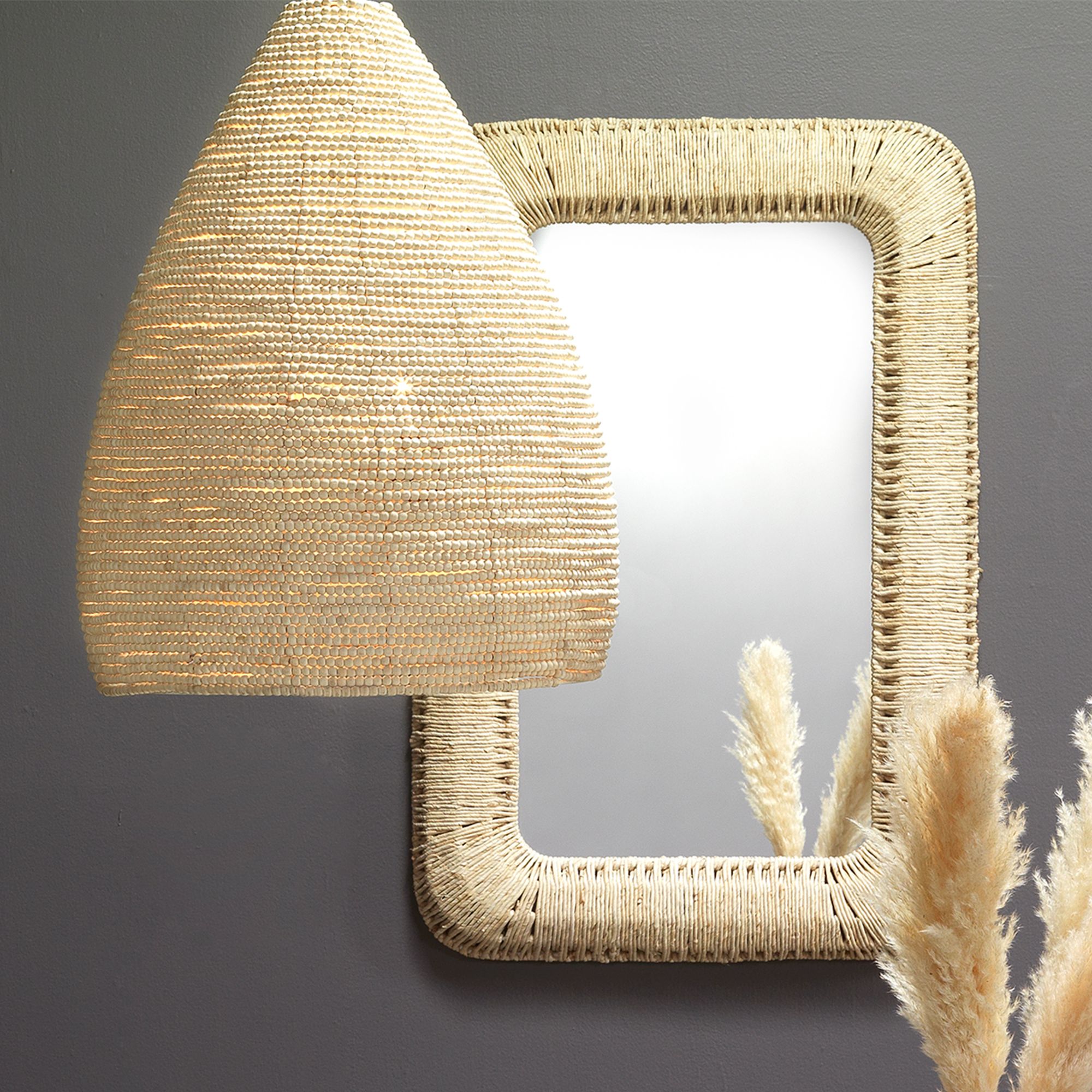 Image 7 Hollis Cream Corn Straw Rope 31 3/4" x 47 1/2" Wall Mirror more views