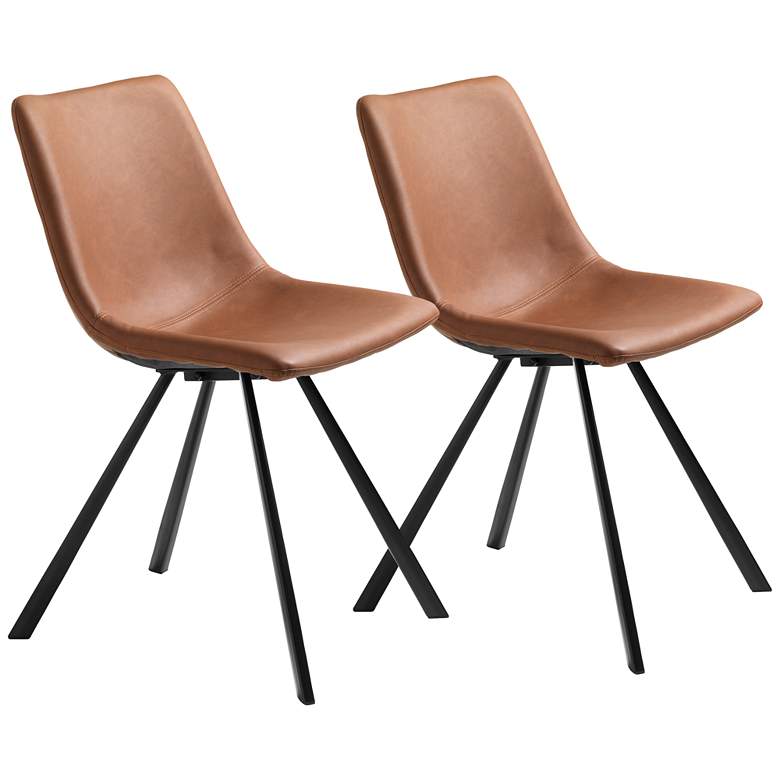 Image 1 Holloway Tan Faux Leather Accent Chairs Set of 2