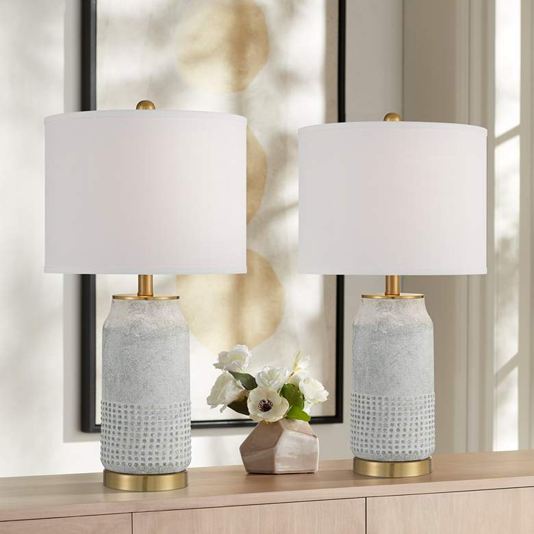 Image 1 Holly 24 3/4" Gold and Gray-Green Ceramic Modern Lamps Set of 2