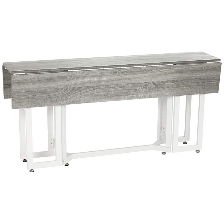 Image 5 Holly and Martin 63"W Gray Drop Leaf Console Dining Table more views