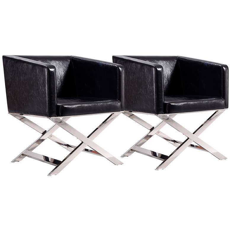 Image 2 Hollywood Black Faux Leather Lounge Accent Chairs Set of 2