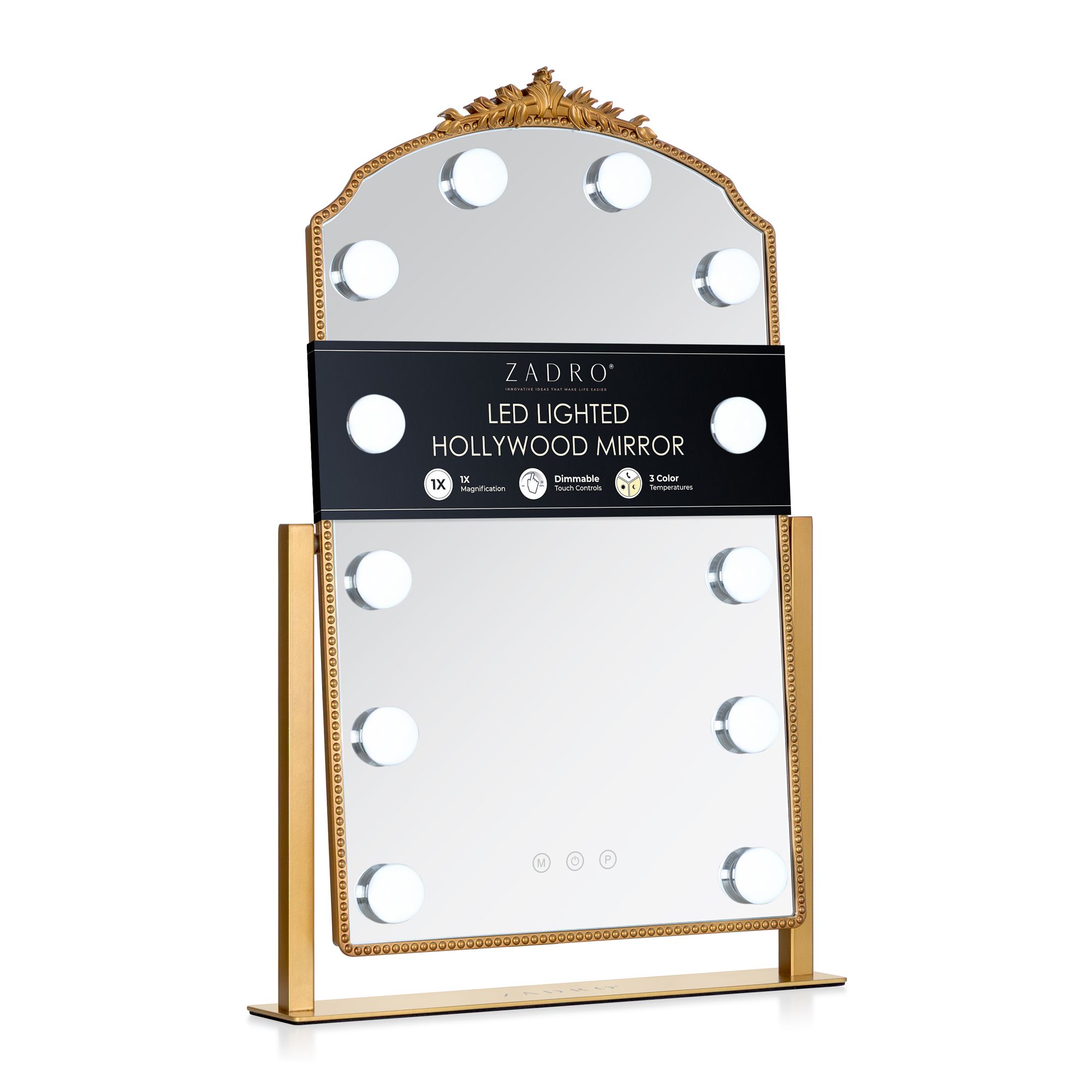 Image 3 Hollywood Matte Gold 12-Light LED Arch Top Makeup Mirror more views