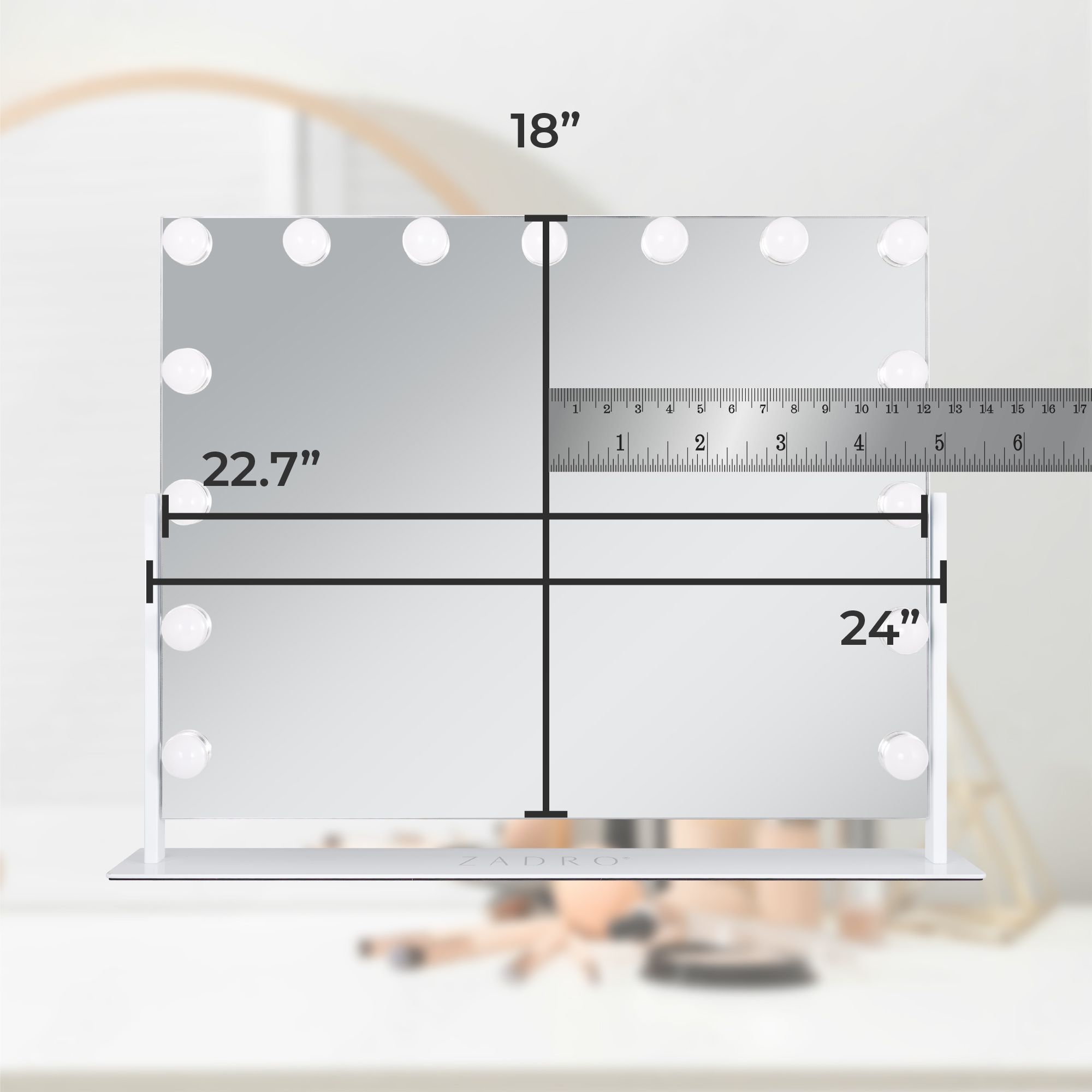 Hollywood Matte White 15-Light LED Horizontal Makeup Mirror