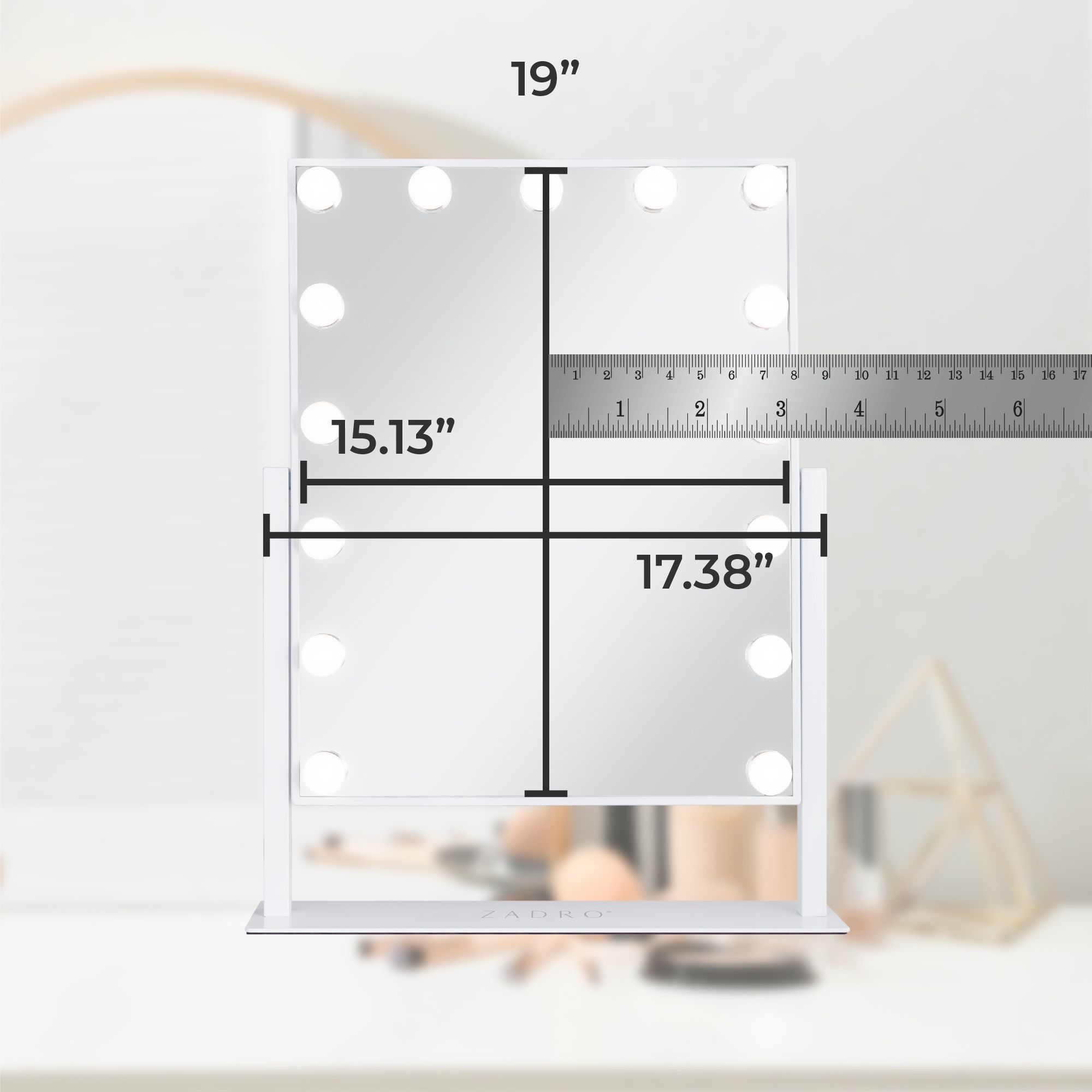 Hollywood Matte White 15-Light LED Vertical Makeup Mirror