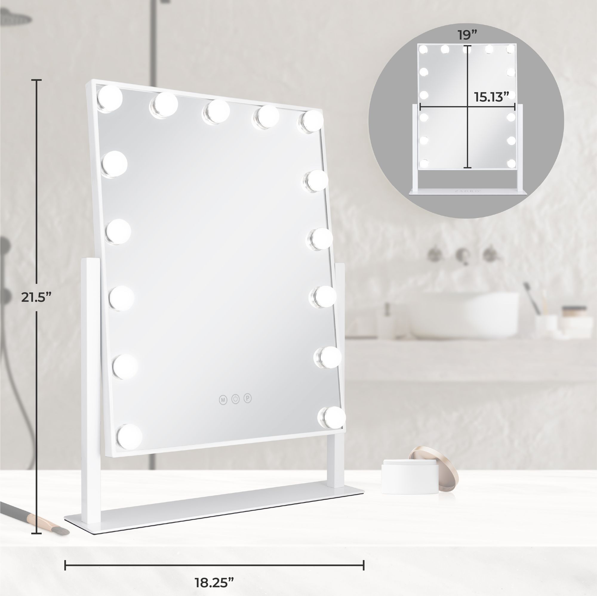 Hollywood Matte White 15-Light LED Vertical Makeup Mirror
