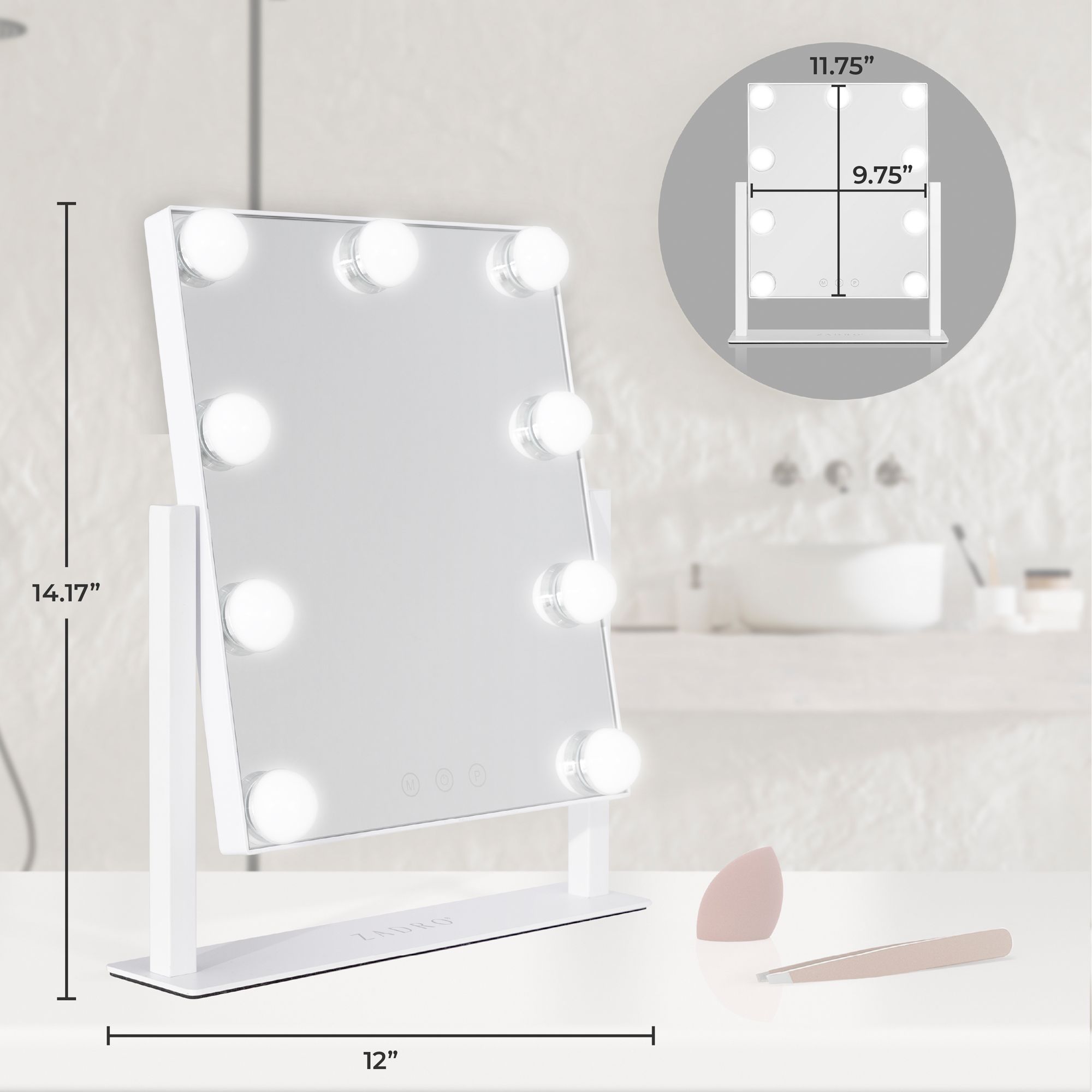 Hollywood Matte White 9-Light LED Vertical Makeup Mirror