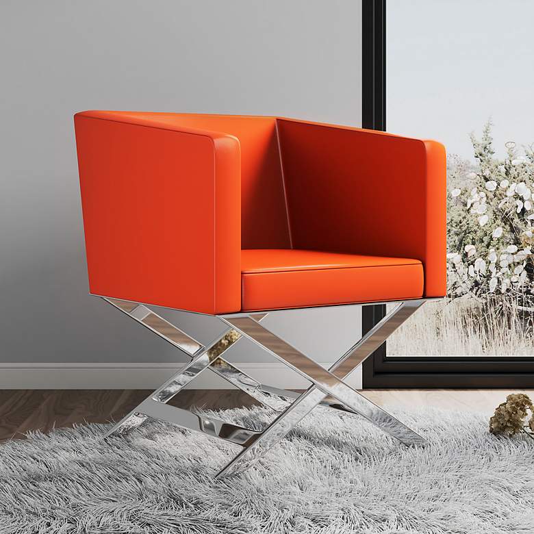 Image 1 Hollywood Orange Faux Leather Lounge Accent Chair