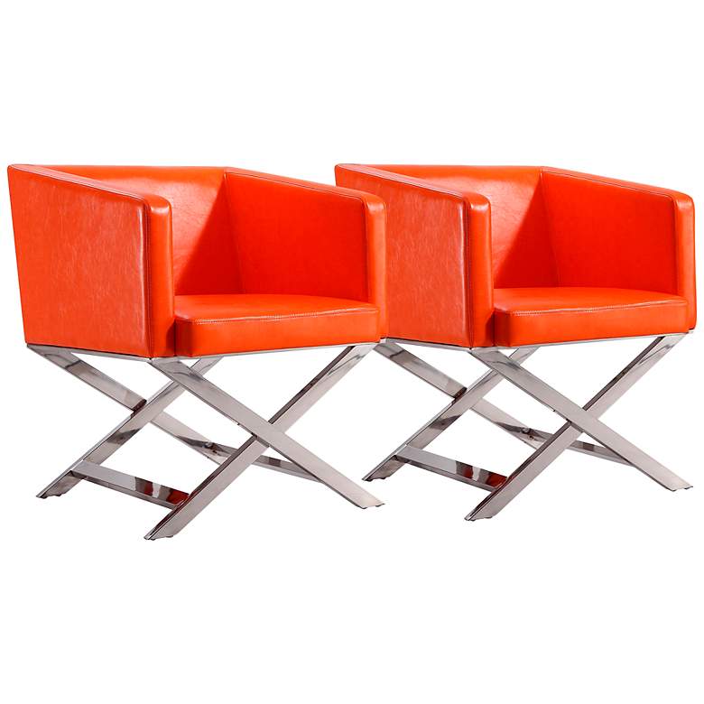 Image 2 Hollywood Orange Faux Leather Lounge Accent Chairs Set of 2