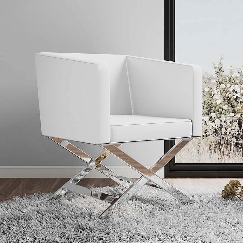 Image 1 Hollywood White Faux Leather Lounge Accent Chair