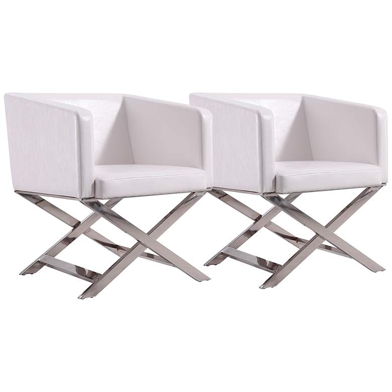 Image 2 Hollywood White Faux Leather Lounge Accent Chairs Set of 2
