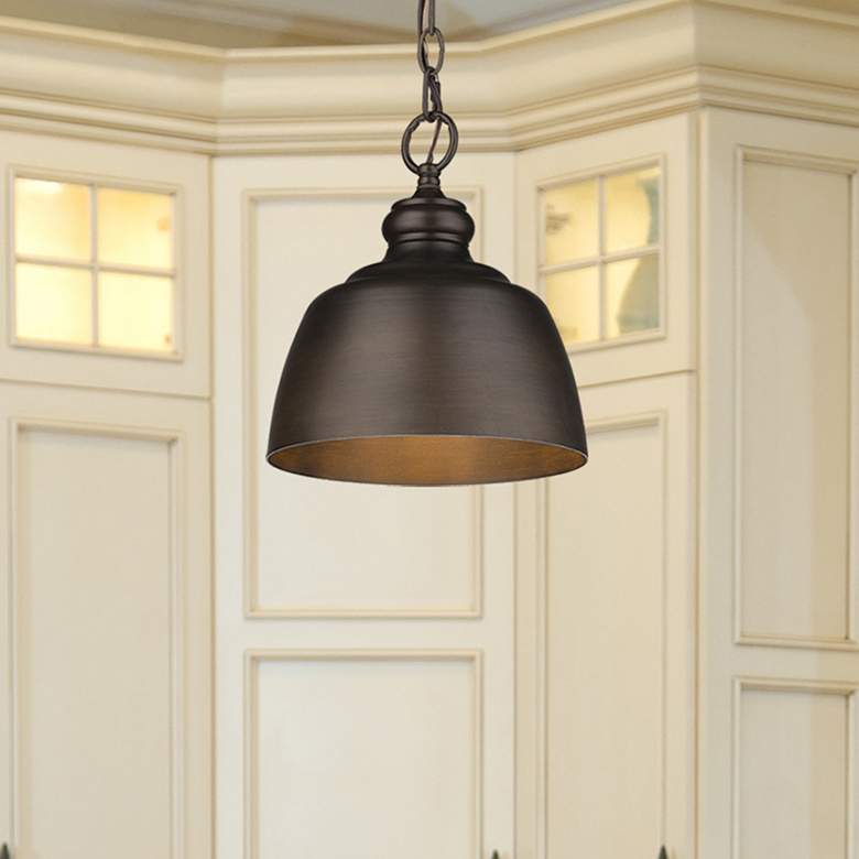 Image 1 Holmes 9" Wide Rubbed Bronze 1-Light Mini Pendant with Rubbed Bronze