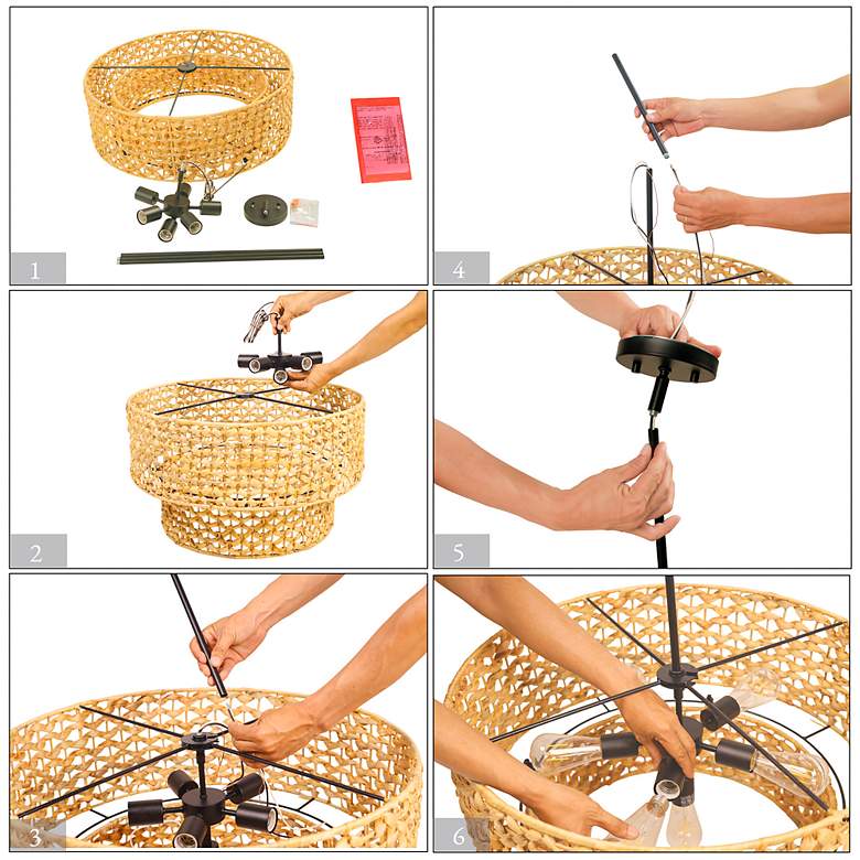 Image 7 Holophankton 26" Wide 6-Light Rattan Chandelier more views
