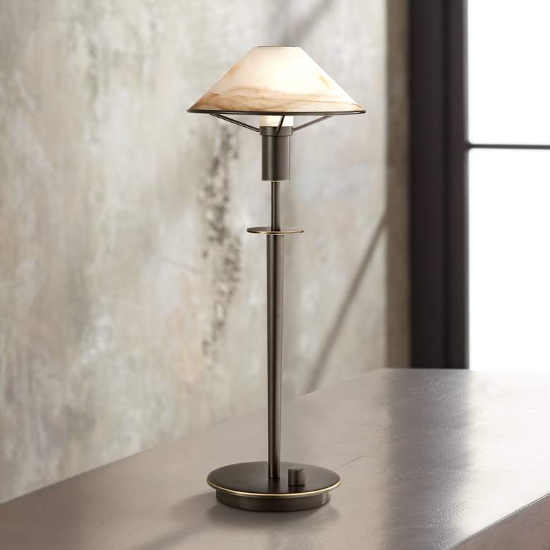 Image 1 Holtkoetter 18 1/2H Old Bronze Brass and Alabaster Desk Lamp