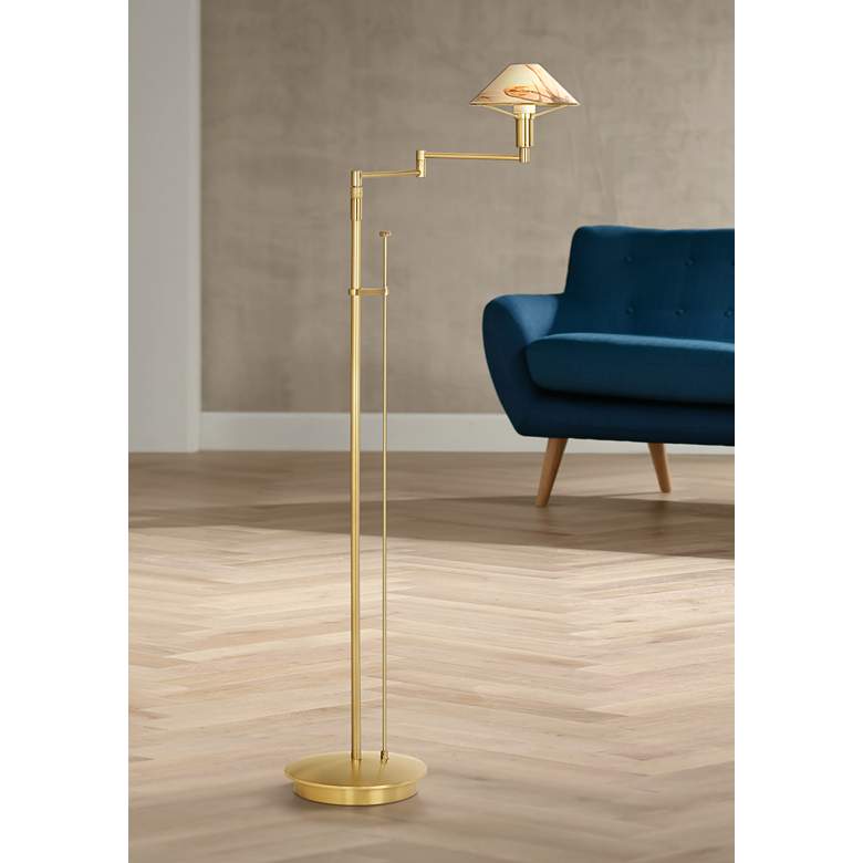 Image 1 Holtkoetter Alabaster Shade Adjustable Swing Arm Floor Lamp