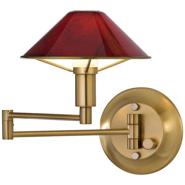 Image 1 Holtkoetter Antique Brass Magma Red Swing Arm Wall Lamp
