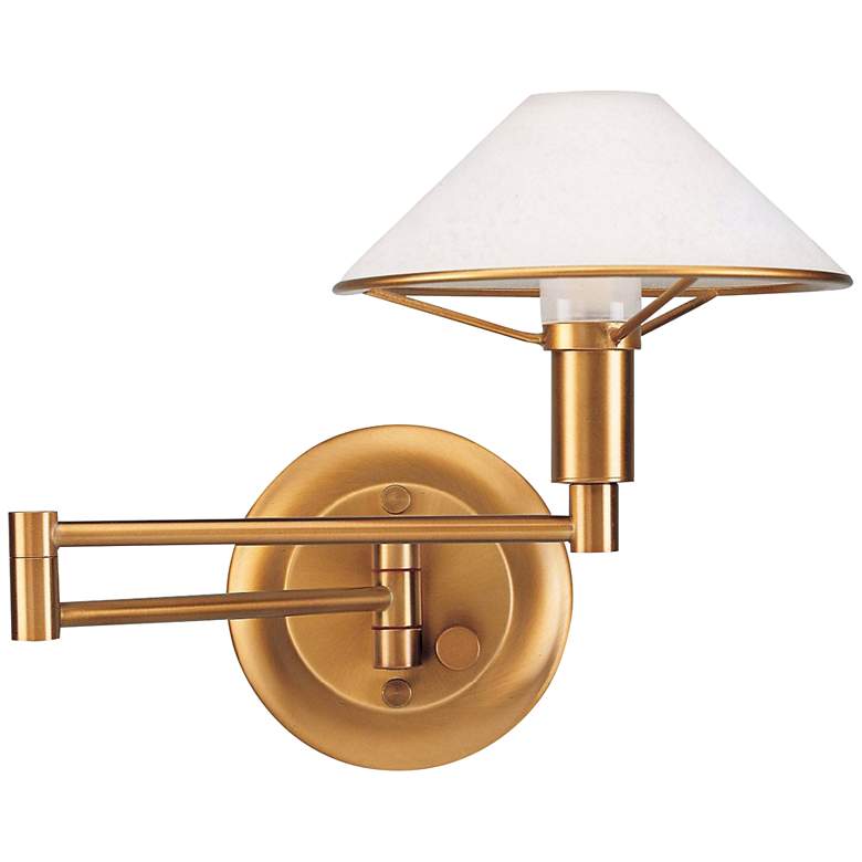 Image 1 Holtkoetter Antique Brass Satin White Swing Arm Wall Lamp