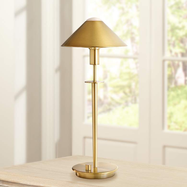 Image 1 Holtkoetter Antique Brass Tented Metal Shade Desk Lamp