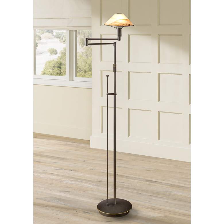 Image 1 Holtkoetter Bronze and Alabaster Glass Adjustable Floor Lamp