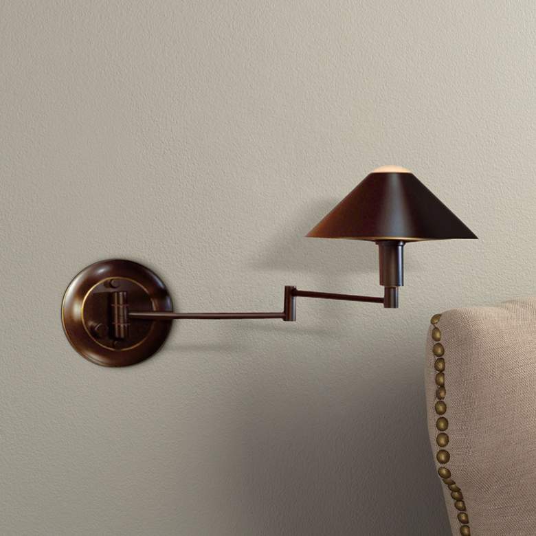 Image 1 Holtkoetter Bronze Finish Metal Shade Swing Arm Wall Lamp