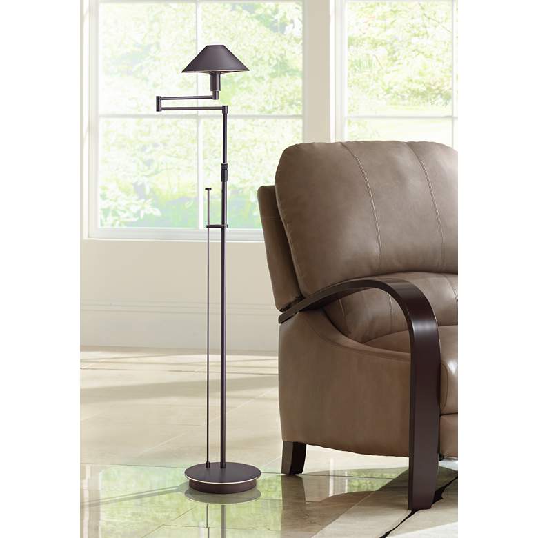 Image 1 Holtkoetter Bronze Metal Shade Swing Arm Floor Lamp