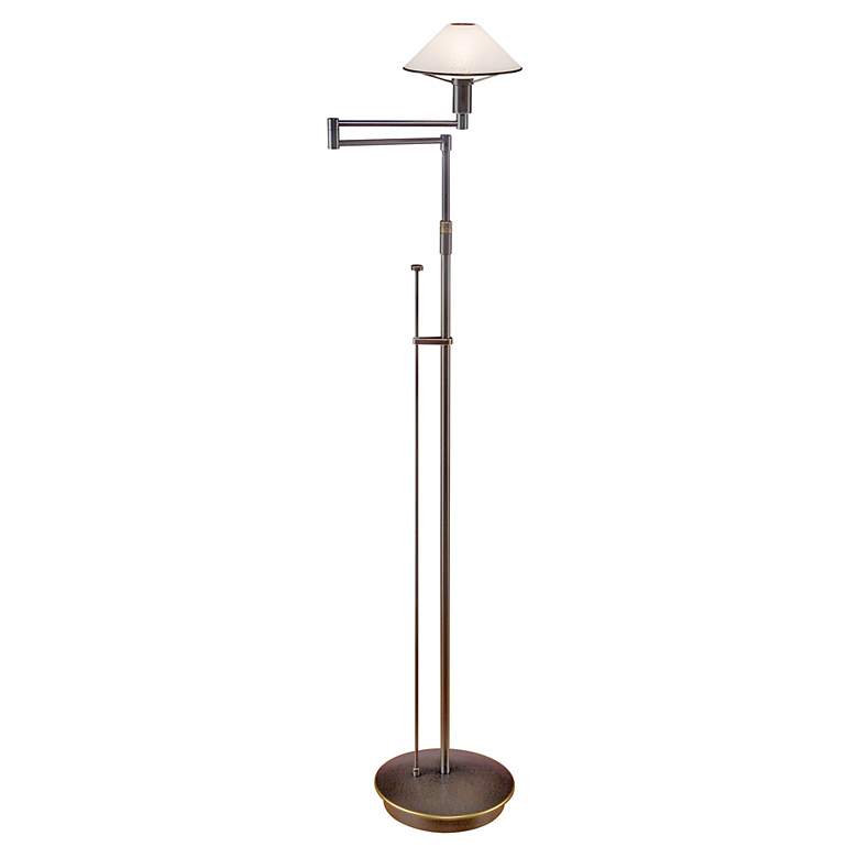 Image 1 Holtkoetter Bronze Satin White Glass Swing Arm Floor Lamp