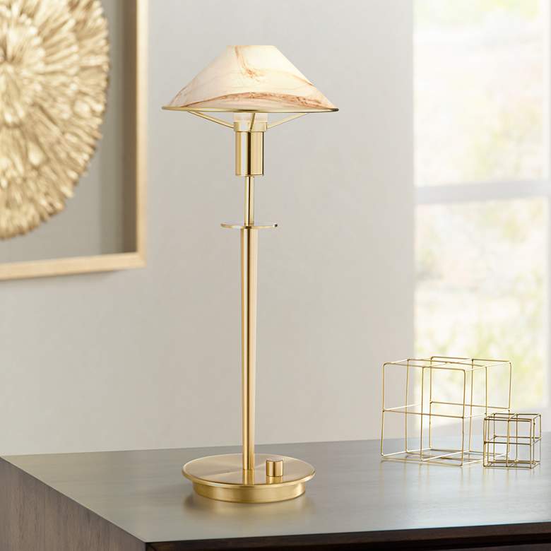 Image 1 Holtkoetter Brushed Brass Alabaster Brown Glass Desk Lamp
