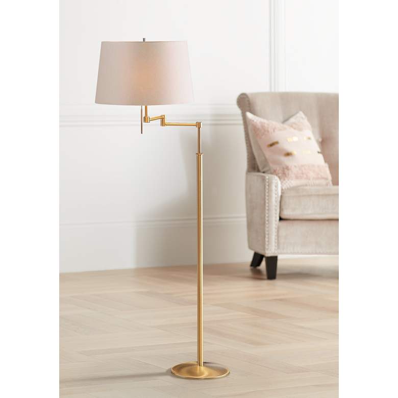 Image 1 Holtkoetter Brushed Brass White Shade Swing Arm Floor Lamp