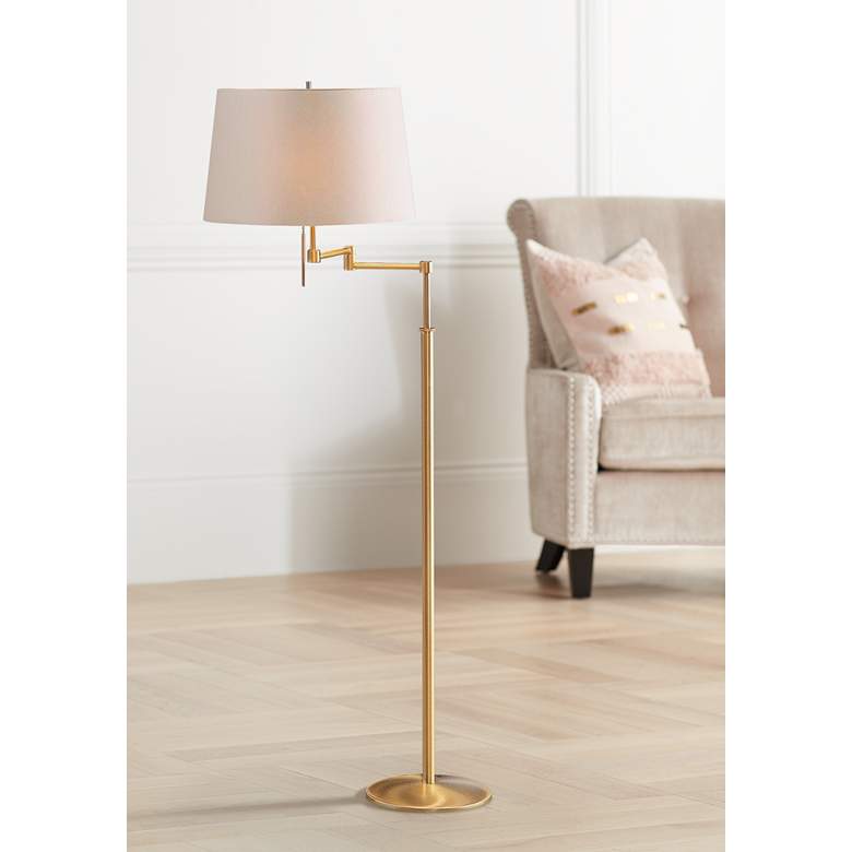 Image 1 Holtkoetter Brushed Brass White Shade Swing Arm Floor Lamp