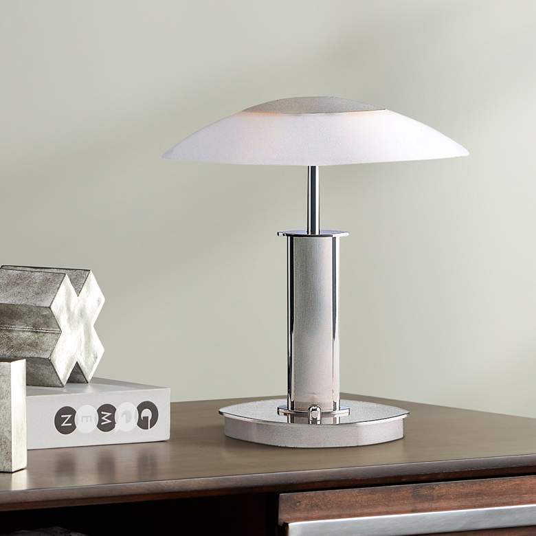 Image 1 Holtkoetter Nickel Finish Mini Desk Lamp with White Glass